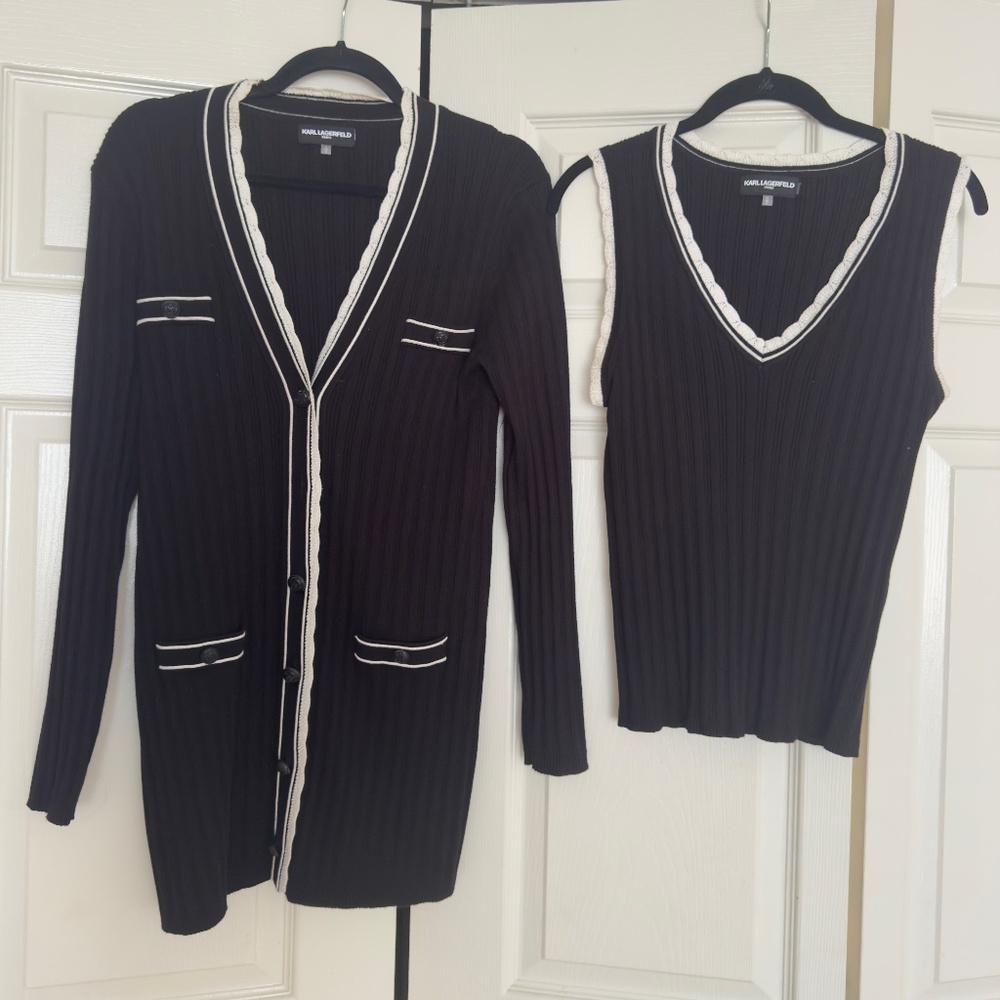 Karl Lagerfeld  black/white Cardigan sweater set size medium